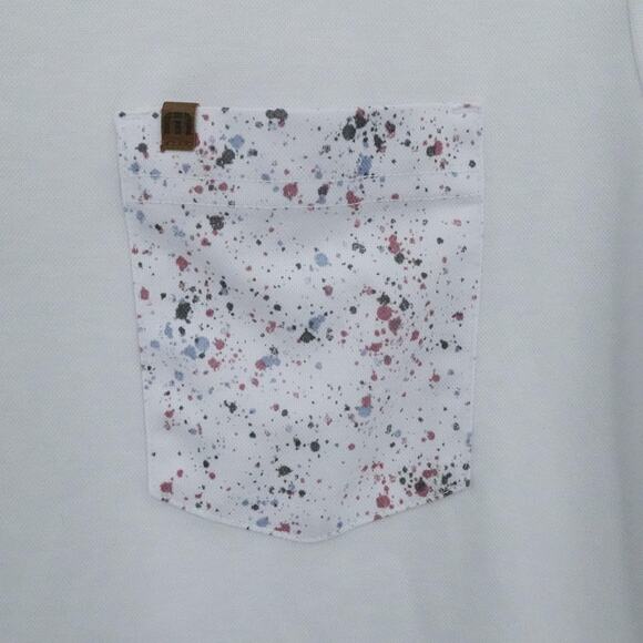 Travis Mathew Shirt Men Large White Polo Splatter Pocket Golf Performance Preppy - Picture 13 of 16